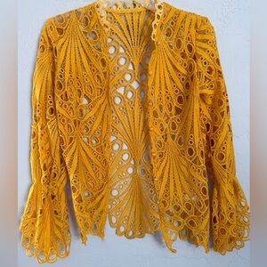 Women's Yellow/Gold Crochet Lace Blouse Statement Cuff, Sz S